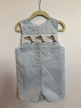 Velani Classics Blue & White Striped Smocked Baby Romper